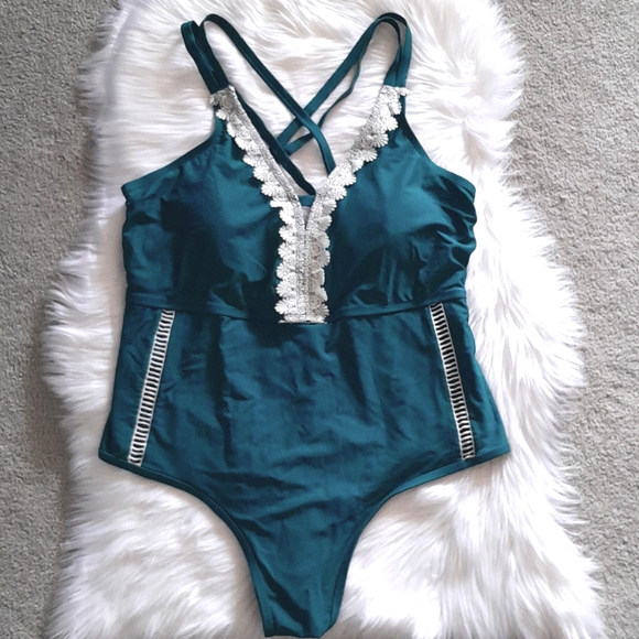 Target Other - Women's XXL Teal Blue Crochet Detail One Piece Swimsuit